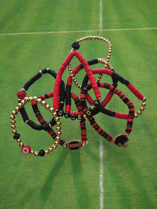 Black and Red Football Bracelet Set Style # 1293