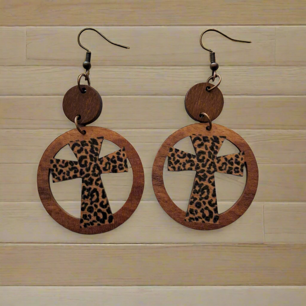 Wooden Cross Earrings Style # 509