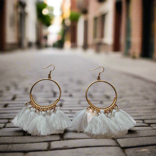 White Tassle Earrings Style # 581