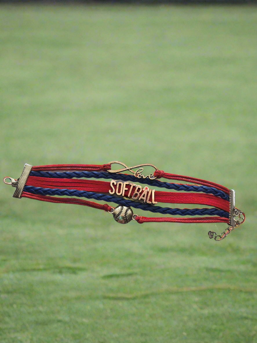 Red and Blue Softball Bracelet Style # 1033