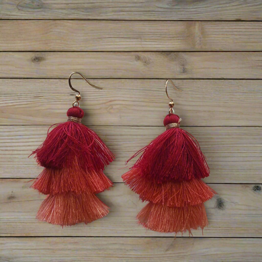 Red Tassle Earrings Style # 462