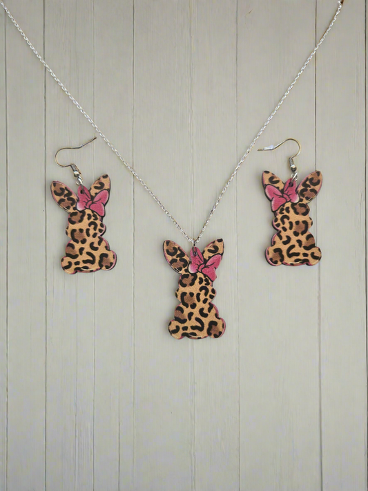 Leopard Bunny Necklace And Earrings Set Style # 1246