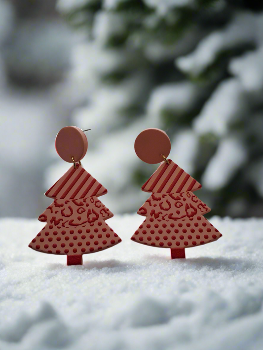 Pink and Red Christmas Tree Earrings Style # 1092