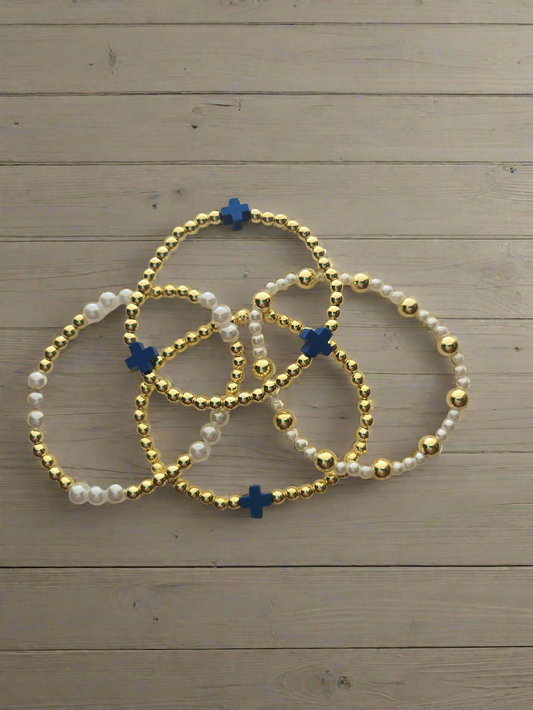 Gold and Pearl dark Blue Bracelet Set Style #1211