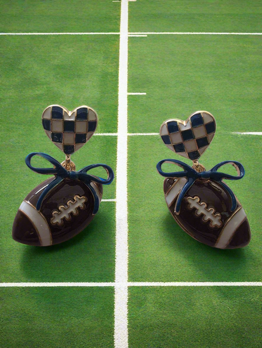 Blue and White Football Earrings with Bow Style # 1305