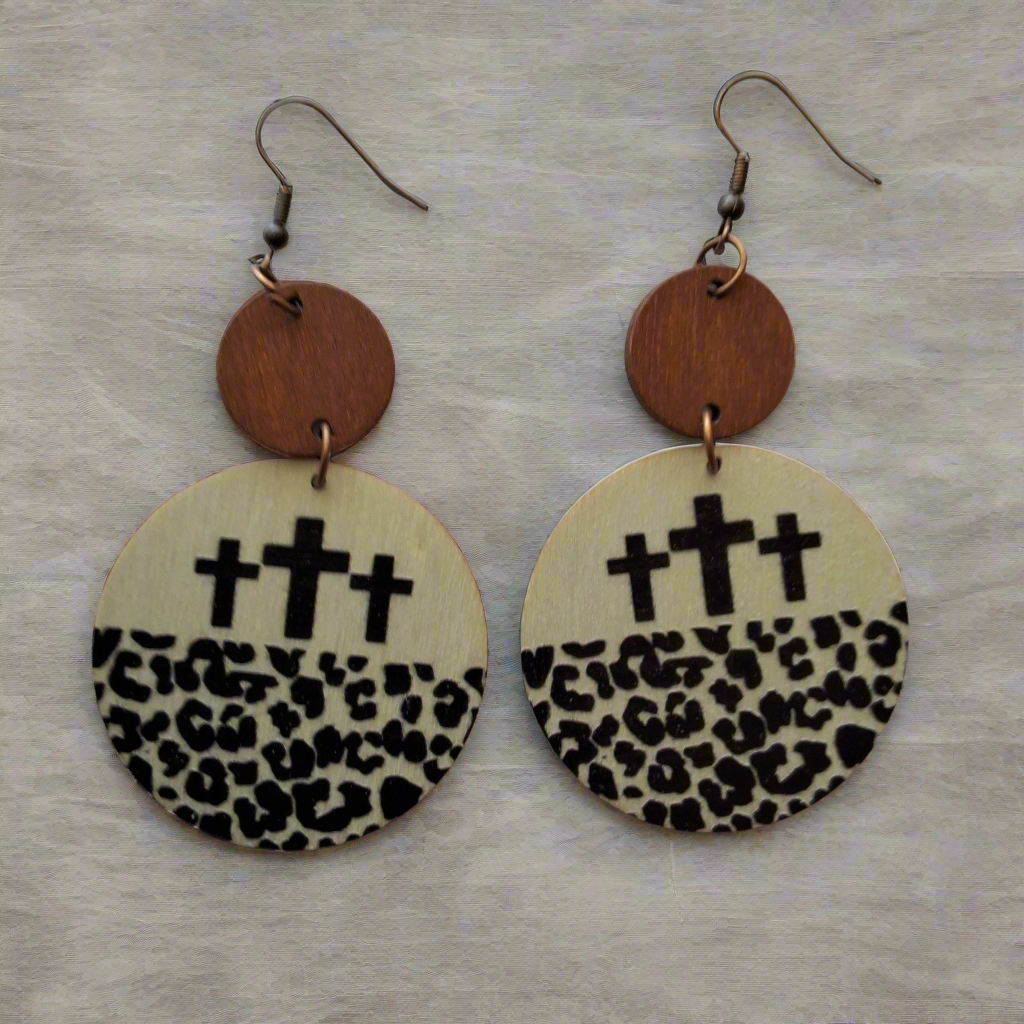 Wooden Cross Earrings Style # 473