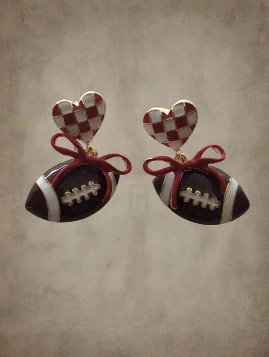 Red and White Football with Bow Earrings Style # 1304
