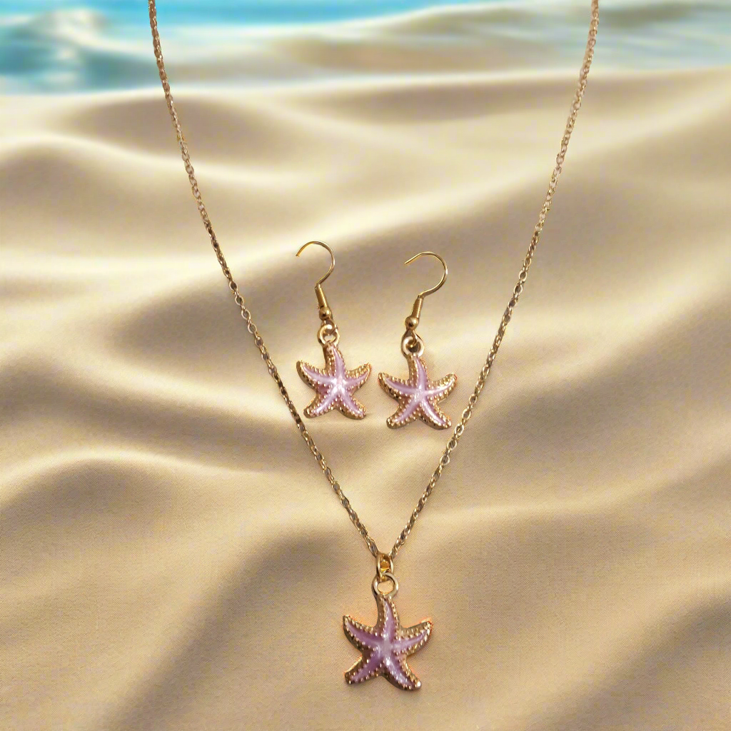 Light Purple Starfish Necklace with Earrings Style # 859