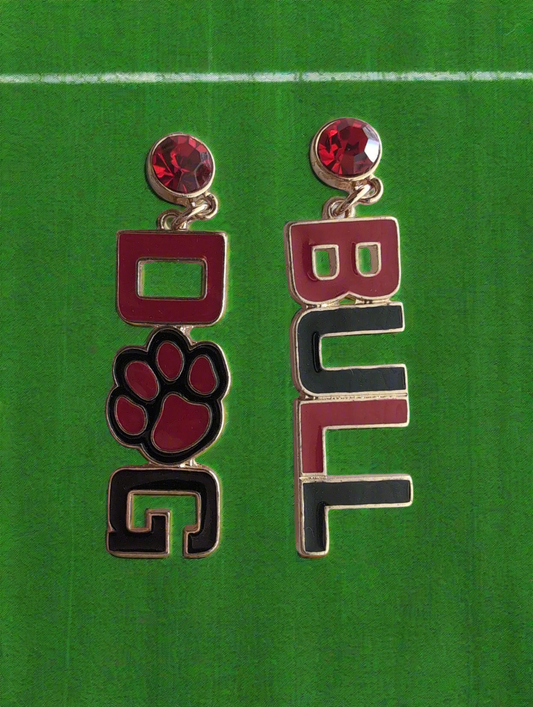 Red and Black Bull Dog Earrings Style # 1330