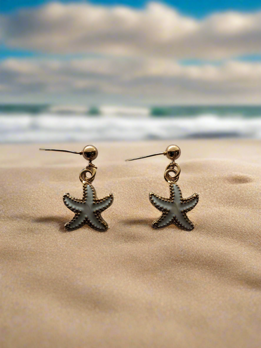 White Starfish Earrings Style # 1132