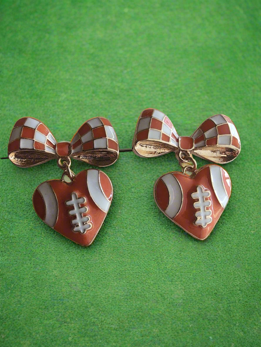 Orange and White Bow Earrings with Heart Style # 1299
