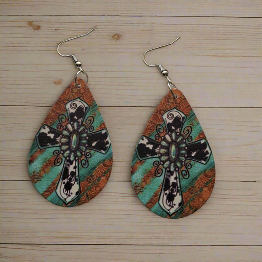 Teal Cross Earrings Style # 139