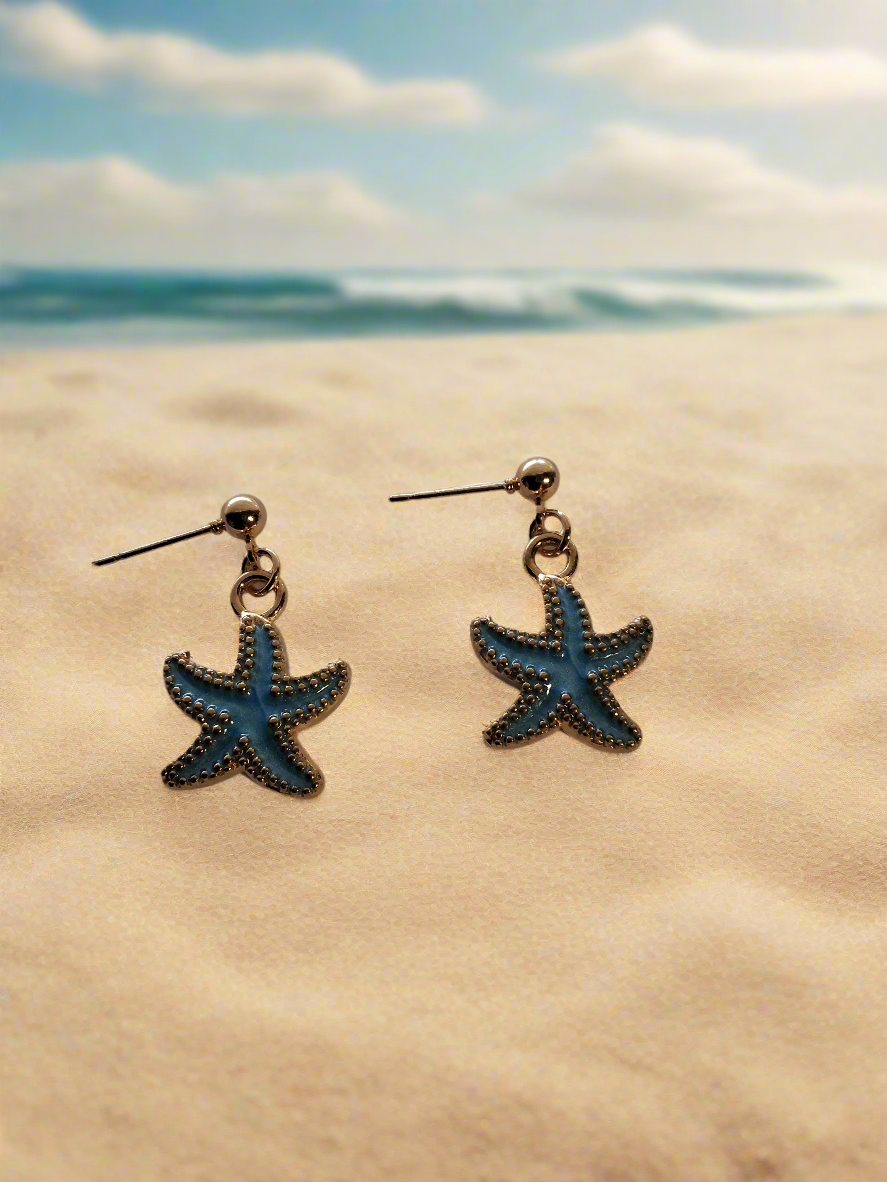 Blue Starfish Earrings Style # 1136