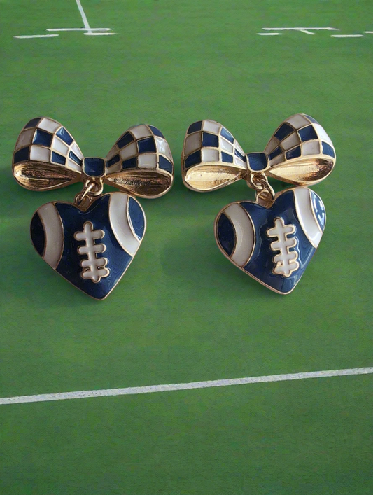 Blue and White Bow Earrings with Heart Style # 1298
