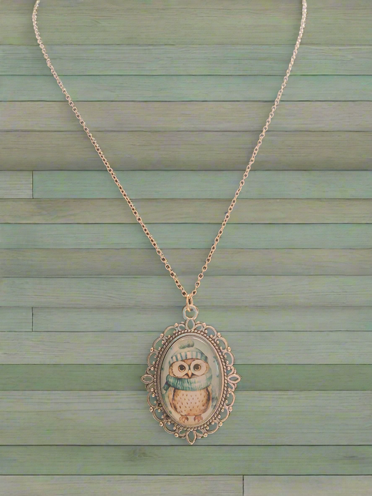 Silver Glass Snow Owl Necklace Style # 1181