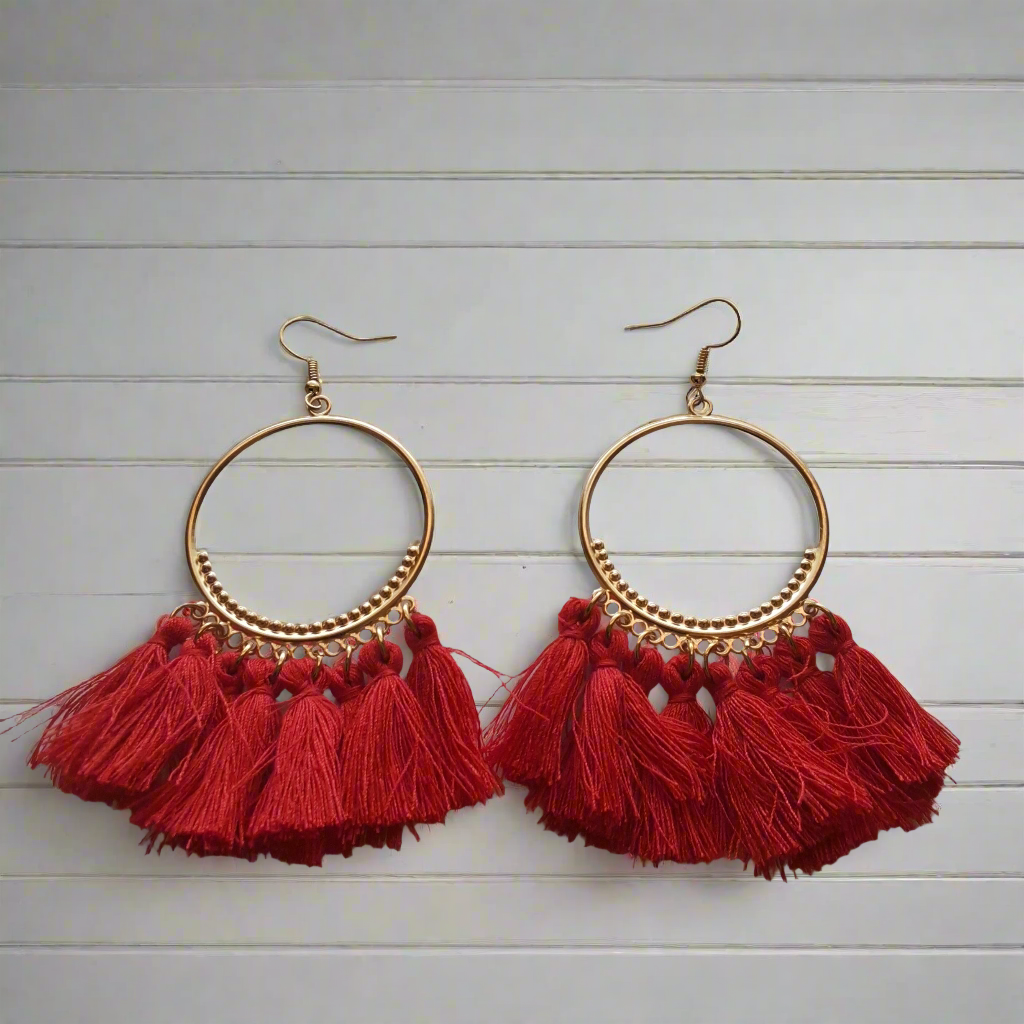 Red Tassle Earrings Style # 568