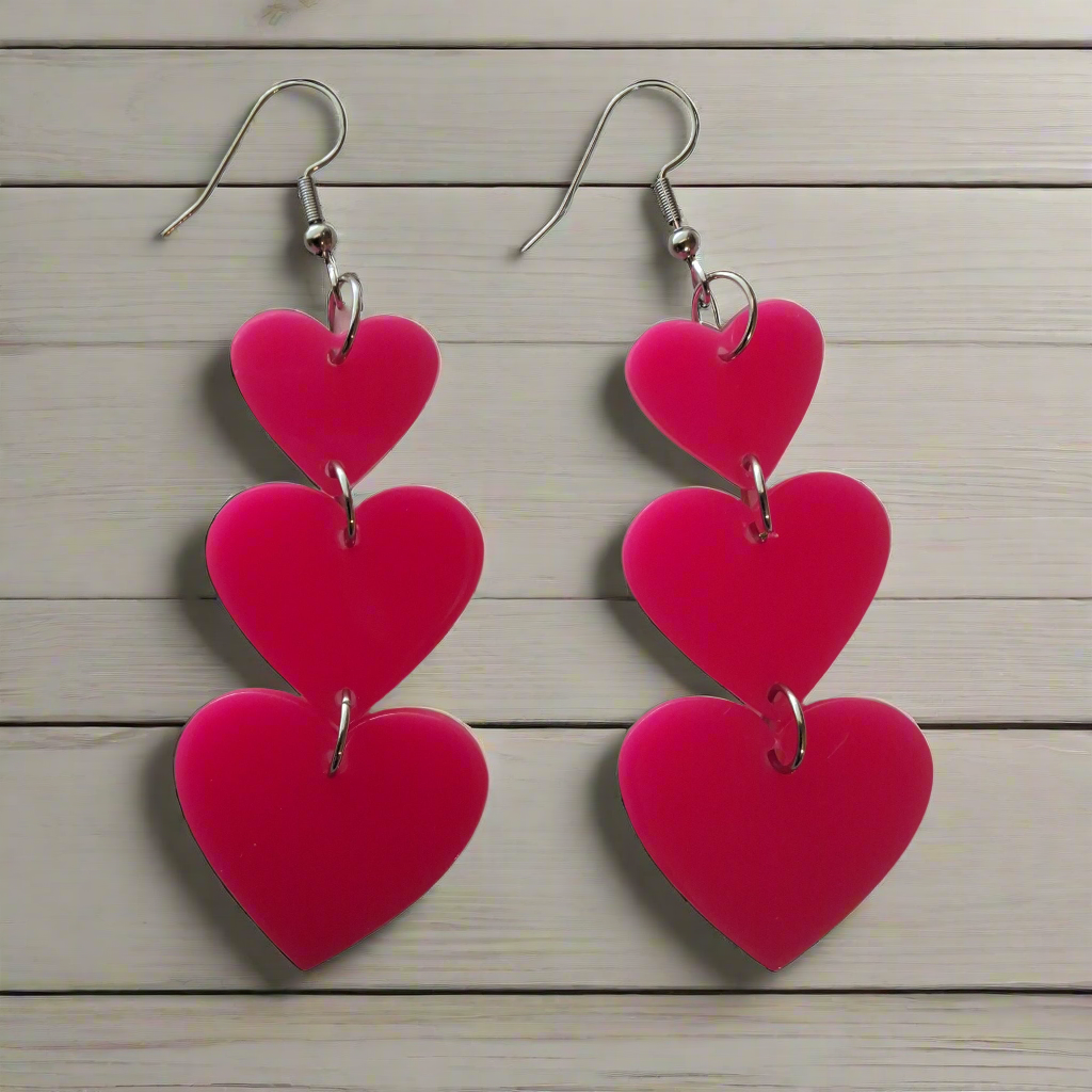 Hot Pink Heart Earrings Style # 524