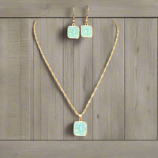 Teal Necklace with Earrings Style # 613