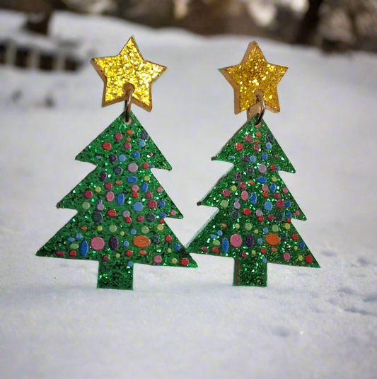 Green Christmas Tree Earrings Style # 1077