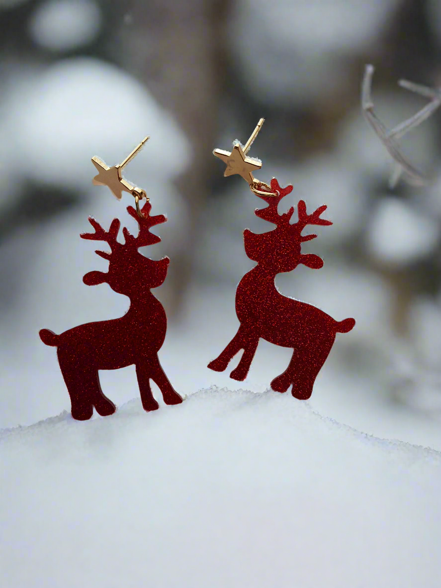 Red Reindeer Earrings Style # 1087