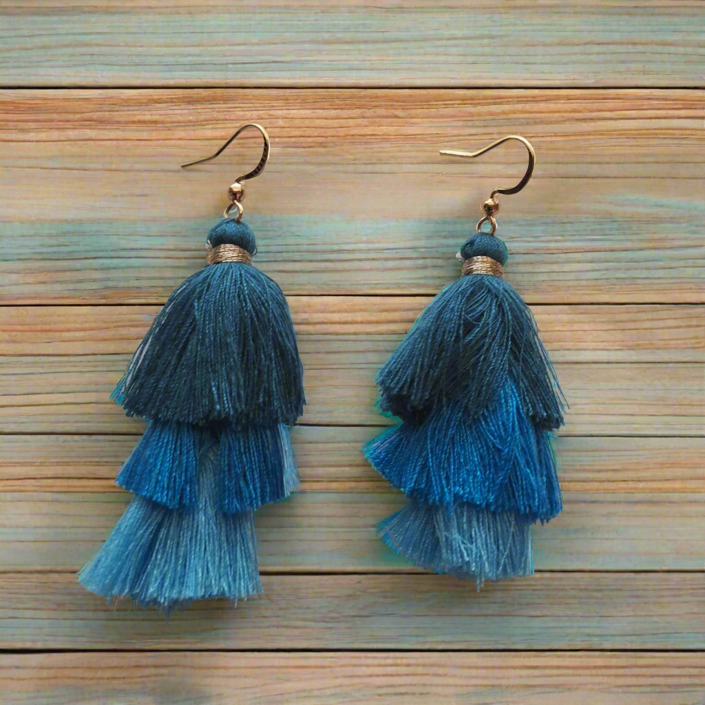 Blue Tassle Earrings Style # 463