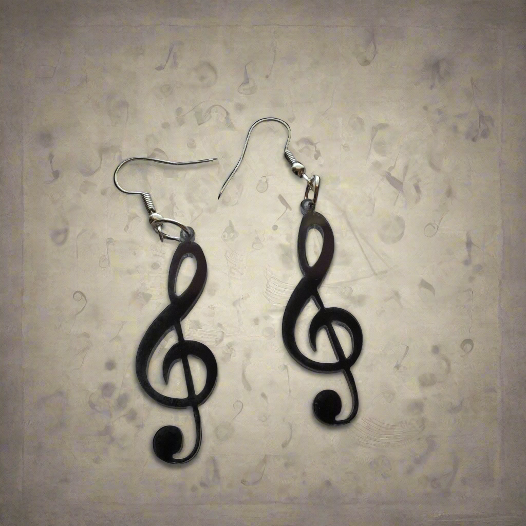 Black Musical Note Earrings Style # 628