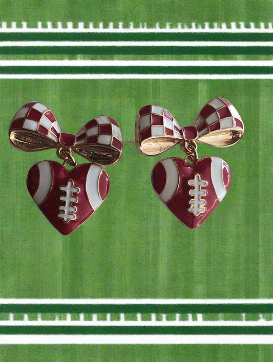 Red and White Bow Earrings with Heart Style # 1301