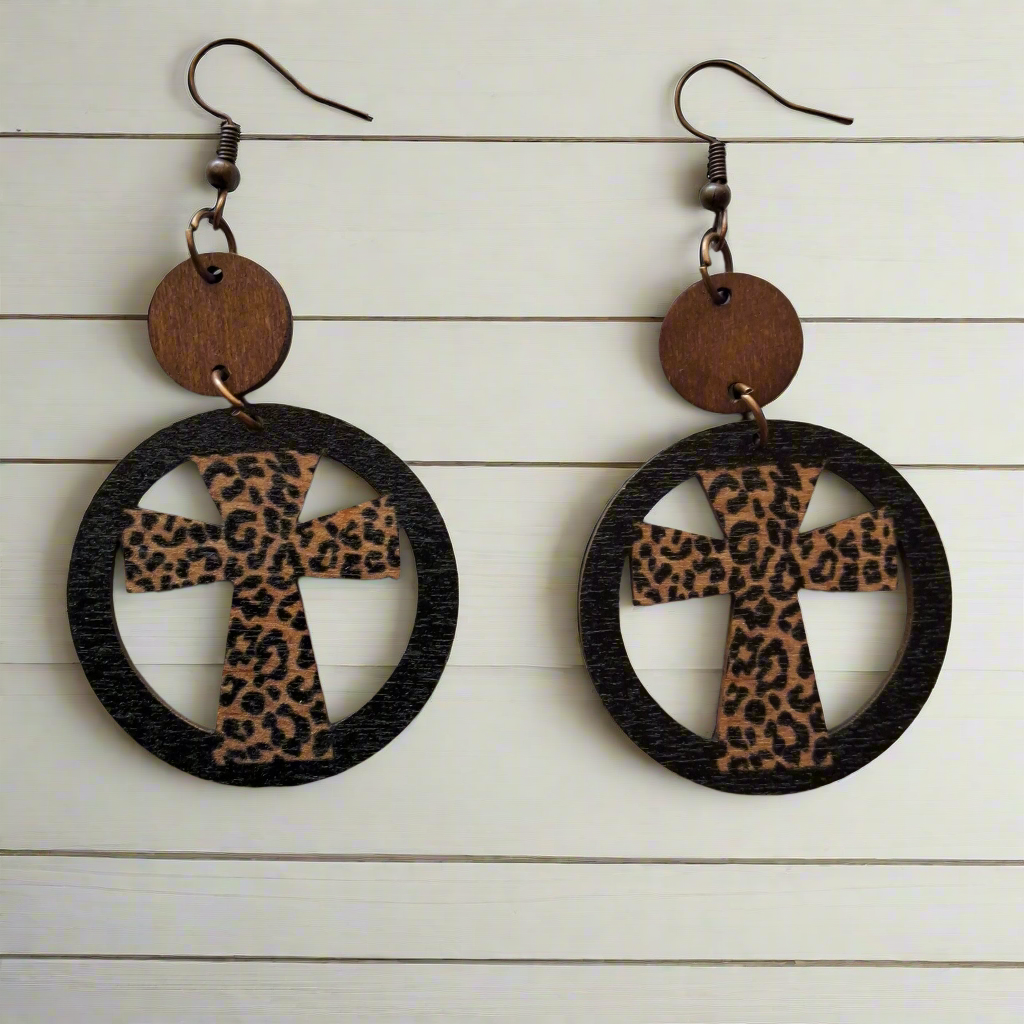 Wooden Cross Earrings Style # 510