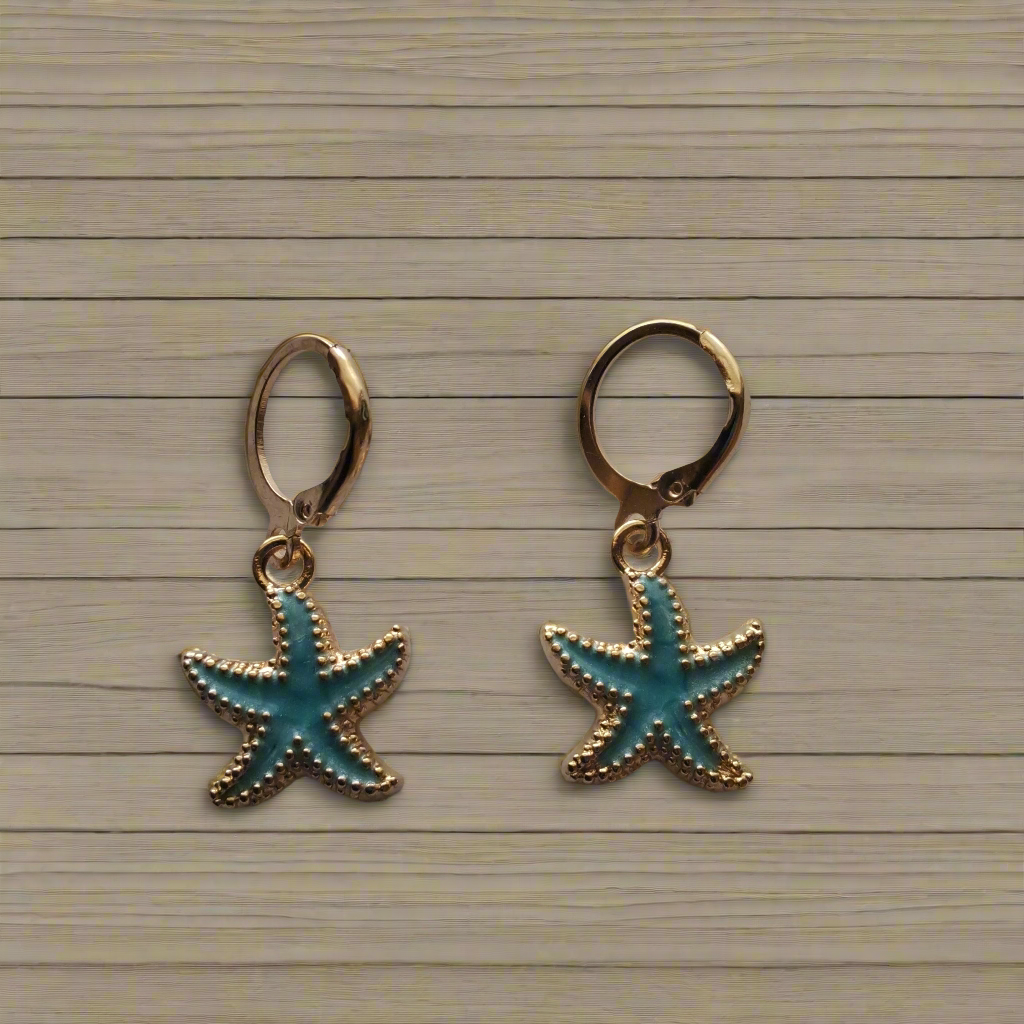 Blue Starfish Earrings Style # 788