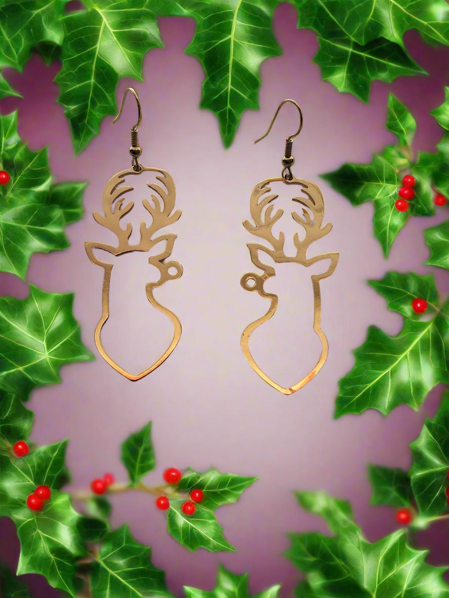 Gold Reindeer Earrings Style # 1169