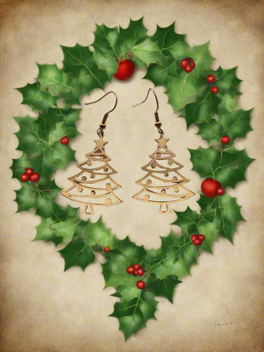 Gold Christmas Tree Earrings Style # 1171