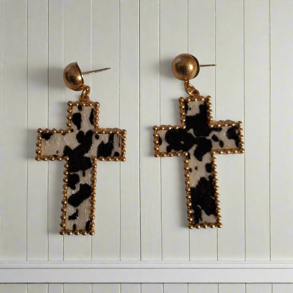 Cow Print Cross Earrings Style # 587