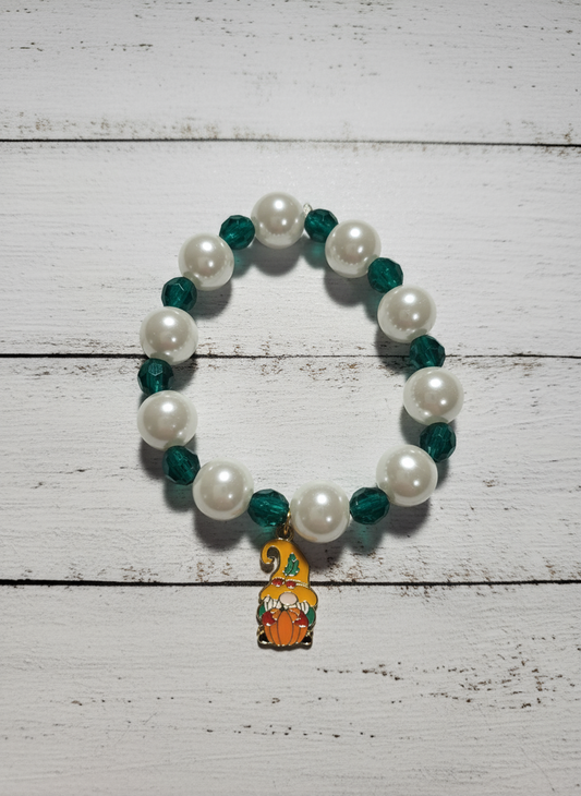 Green and Pearl Bracelet with Gnome Charm Style # 239