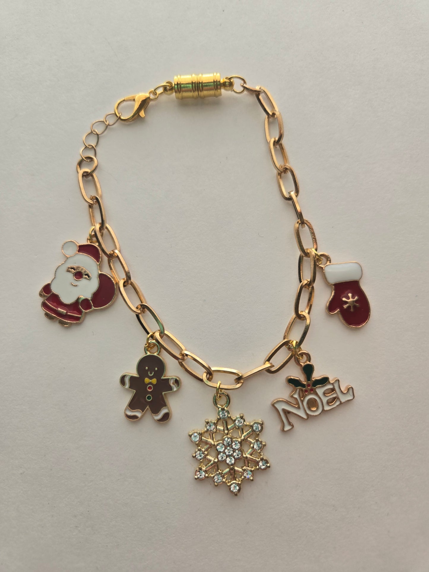 Gold Christmas Charm Bracelet with Magnetic Closure Style #1217