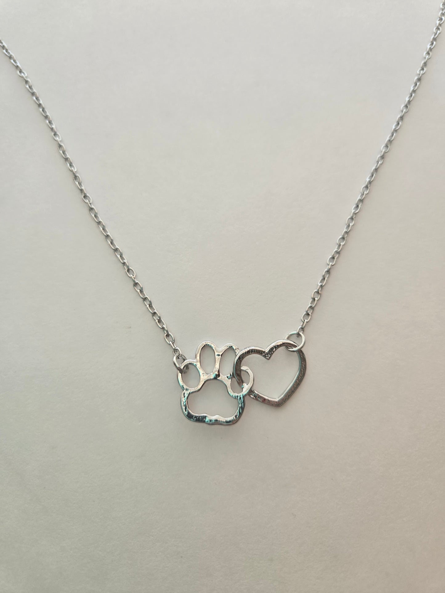 Silver heart and paw necklace style #1147