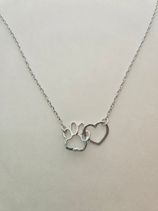 Silver heart and paw necklace style #1147