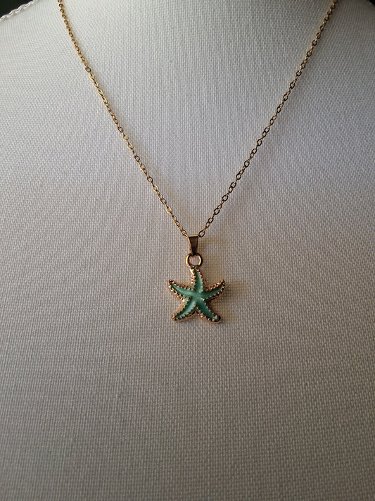 Mint Green Starfish Necklace Style # 1139