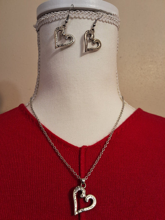 Silver Heart Necklace with Earring Set Style # 608