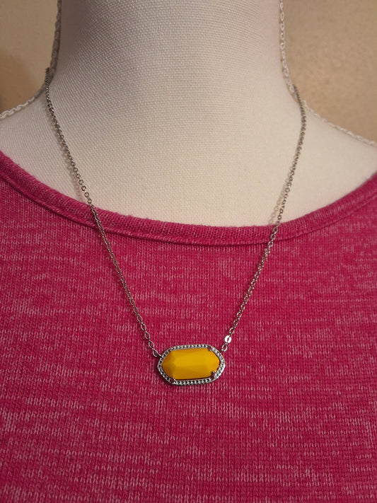 Silver Yellow Stone Necklace Style # 1053