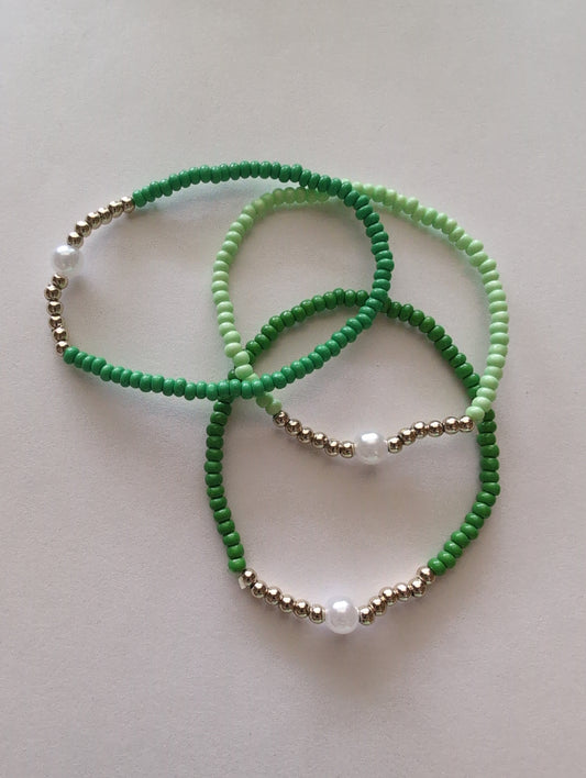 Kids Green and Pearl Bracelet Set Style # 1314