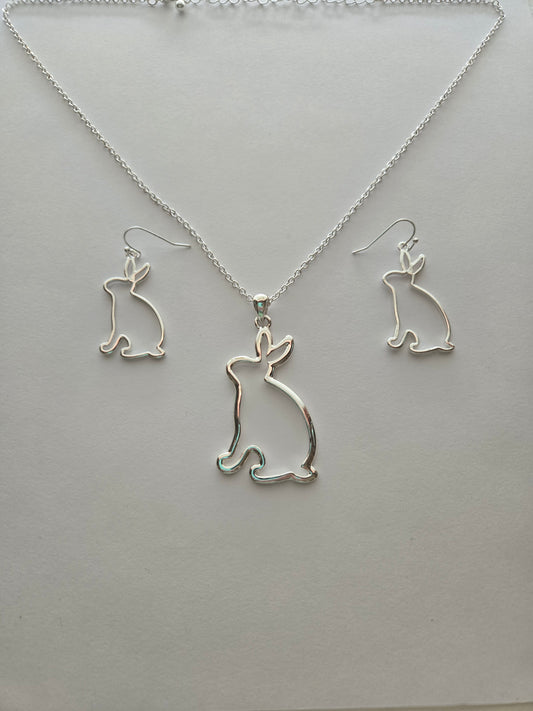 Silver Bunny Necklace And Earring Set Style # 908