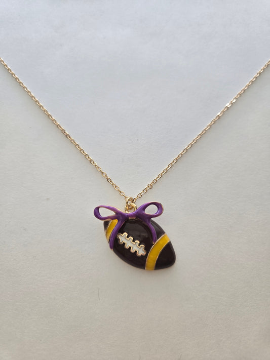 Football Necklace with Purple Bow Style # 1325