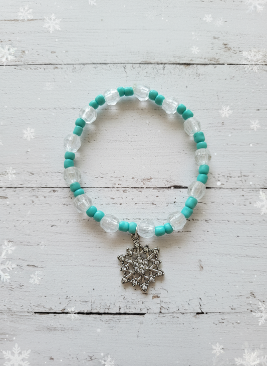 Teal and Clear Bracelet with Snowflake Charm Style # 200