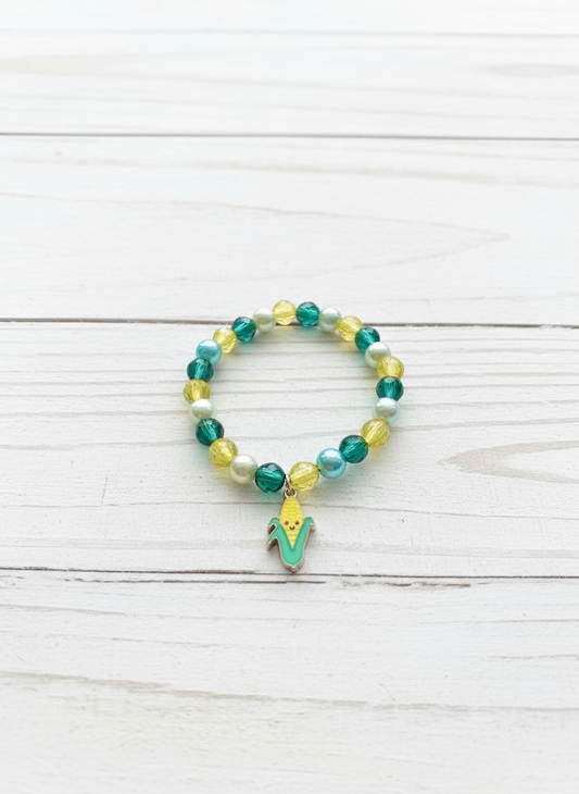Yellow and Green Bracelet with a Corn Charm Style # 262