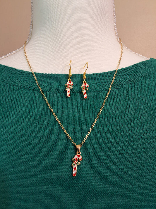 Candy Cane Necklace with Earrings Style # 1056