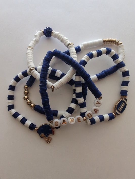 Blue and White Football Bracelet Set Style # 1294