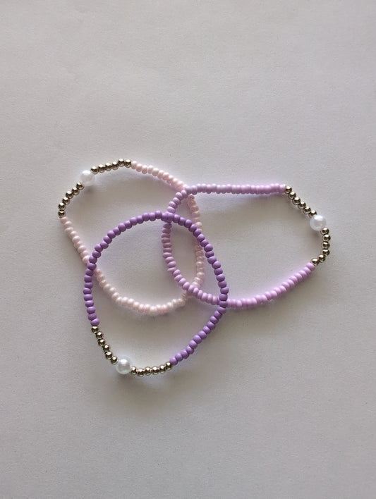 Kids Purple and Light Pink Pearl Bracelet Set Style # 1313