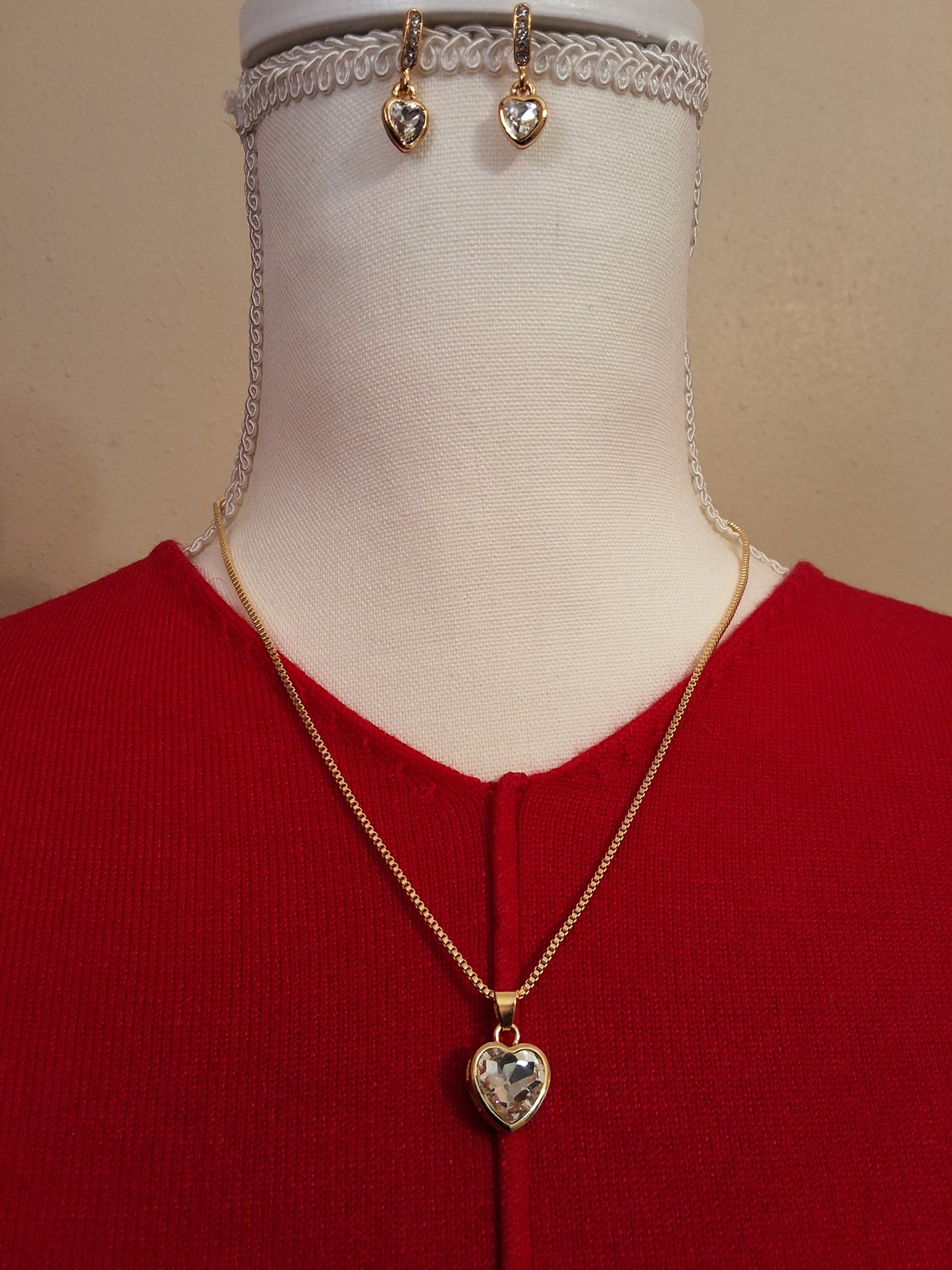 Gold Heart Necklace with Earrings Style # 1226